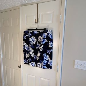 Talbots blue black white floral canvas skirt